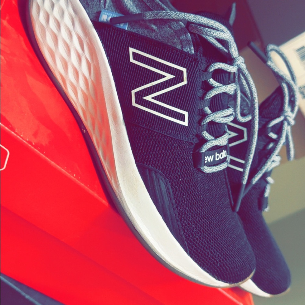 New Balance Black and White Athletic Shoes with Mesh Upper